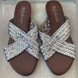Matisse Footwear Bessie Leather Metallic Braided Wedge Sandal Women's; size 10